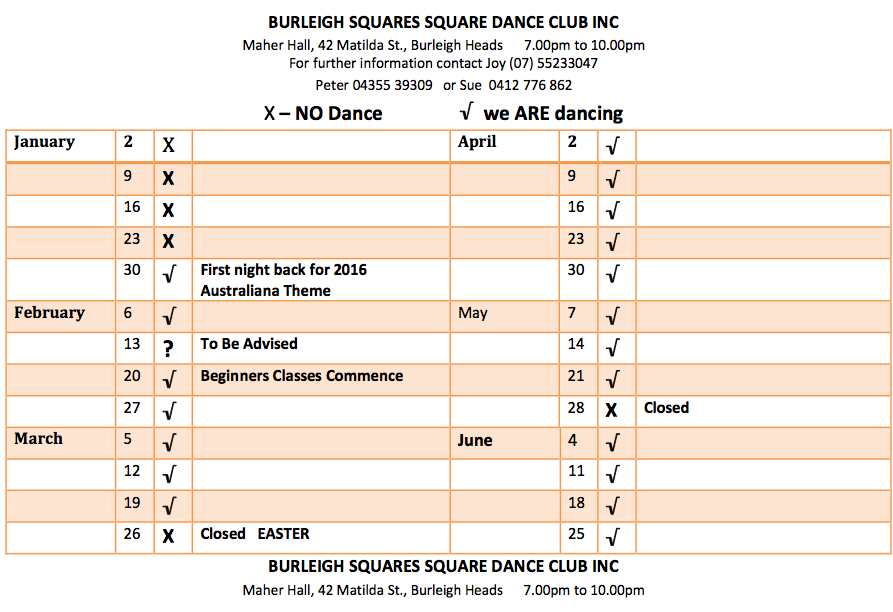 2016 Calendar Jan to Jun